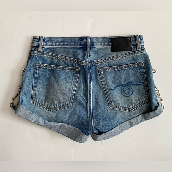 R13 $345 Hook Adjustable Cut Off Cuffed Jasper Blue Denim Jean Shorts SZ 27 - Picture 10 of 16